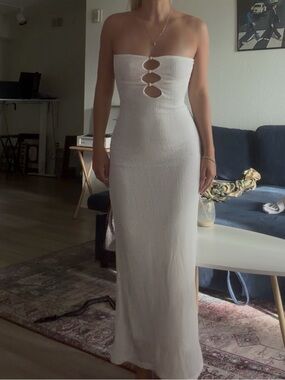 PacSun White Strapless Maxi Dress with Front Cutouts